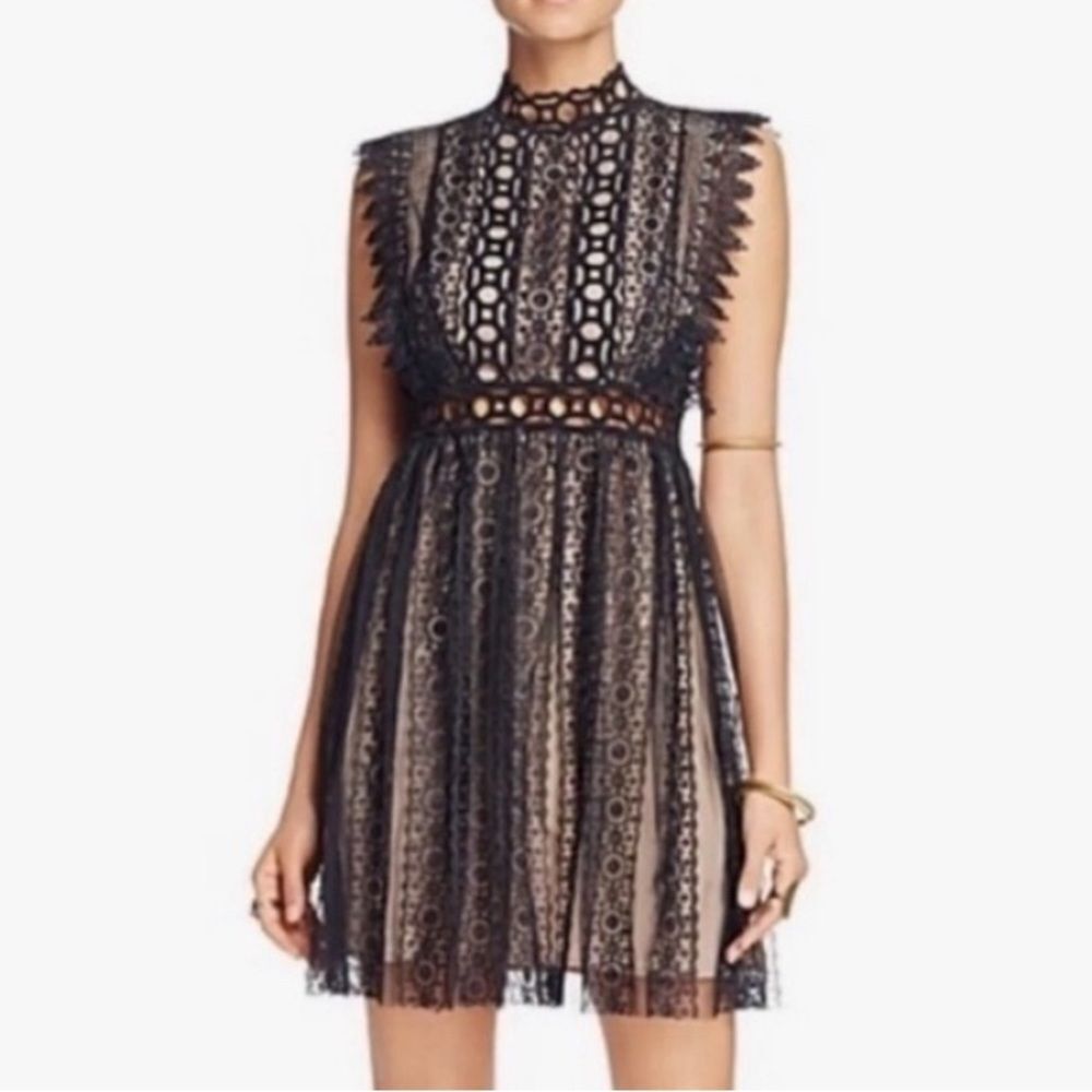 Free People Forever Lace Babydoll Deco Mini Dress Black & Nude Women’s Size 10